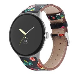 LEATHER Lederarmband für Google Pixel Watch / Pixel Watch 2 / Pixel Watch 3 41 mm RED FLOWER