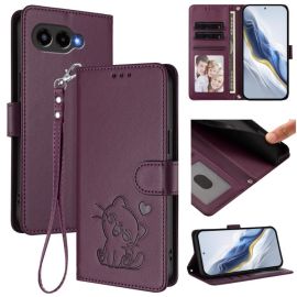 ART CAT Wallet Case mit Riemen für T Phone 3 Dunkelviolett