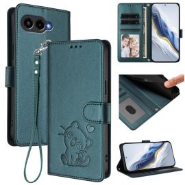 ART CAT Wallet Case mit Strap für T Phone 3 Dunkelgrün
