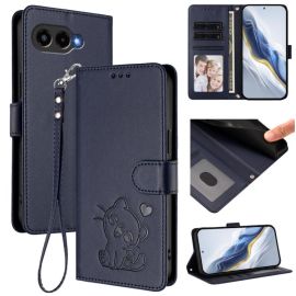 ART CAT Wallet Case mit Riemen für T Phone 3 Dunkelblau