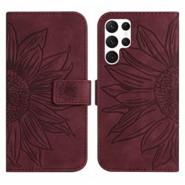 ART SUN FLOWER Brieftasche mit Trageriemen Samsung Galaxy S23 Ultra 5G bordeaux