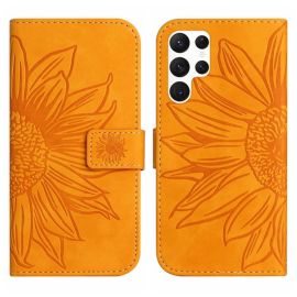 ART SUN FLOWER Brieftasche mit Trageriemen Samsung Galaxy S23 Ultra 5G gelb