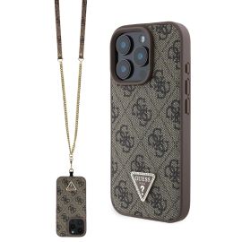 GUESS 4G STRASS SET Schutzhülle + Band für Apple iPhone 16 Pro Max braun