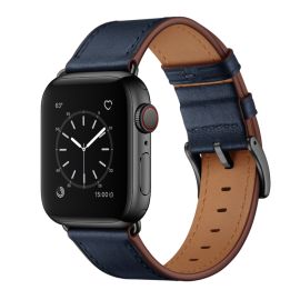 LEATHER Lederarmband für Apple Watch Ultra 1 / 2 / 3 (49mm) / 9 / 8 / 7 (45mm) / 6 / SE / 5 / 4 (44mm) / 3 / 2 / 1 (42mm) blau
